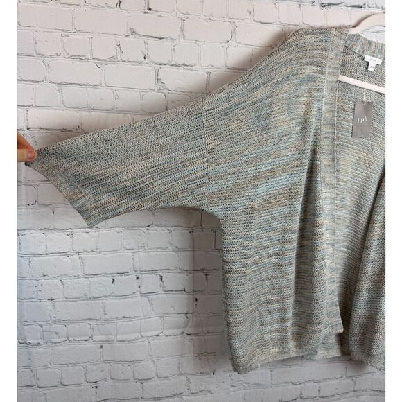 J.JILL PUREJILL blue beige cotton blend open knit open front cardigan L NWT - Picture 3 of 7